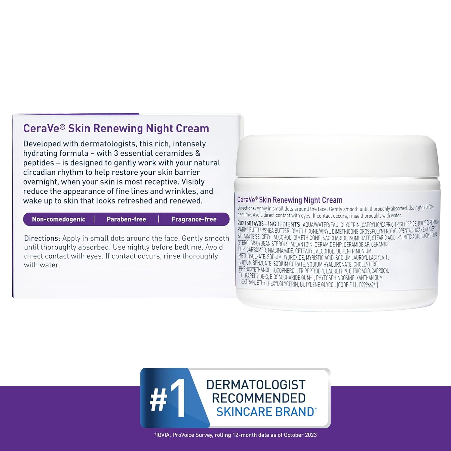 Skin Renewing Night Cream | Niacinamide, Peptide Complex, and Hyaluronic Acid Moisturizer for Face | 1.7 Ounce, Packaging May Vary