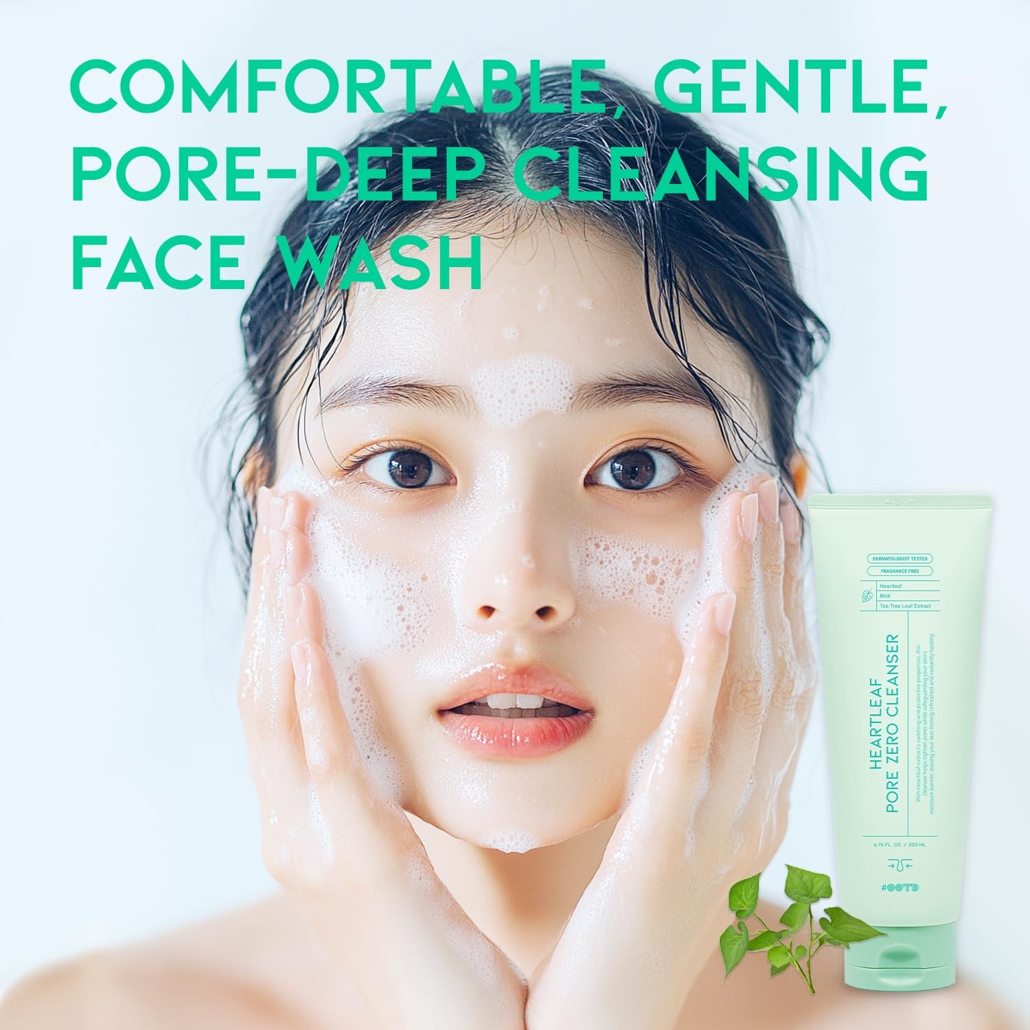 Deep Pore Foaming Facial Cleanser for Oily Acne Prone Skin Korean, Heartleaf BHA Tea Tree Blackhead Soothing Mild Cleasning Foam. Heartleaf Pore Zero Cleanser 200Ml 6.76 Fl. Oz.